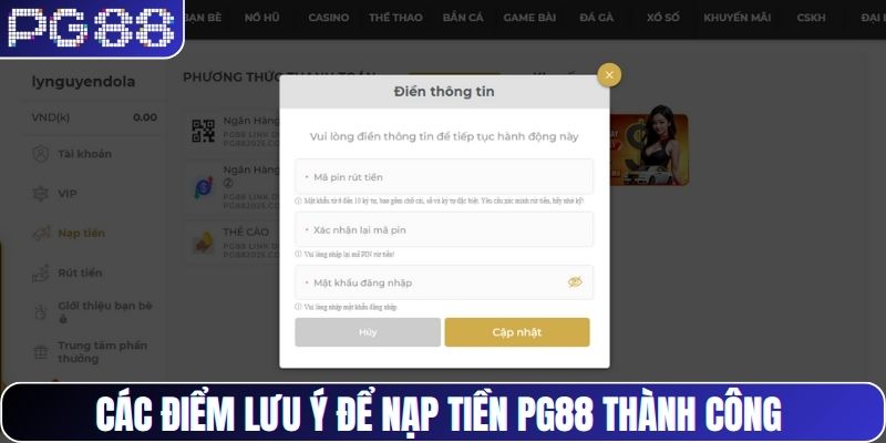 Các điểm lưu ý để nạp tiền PG88 thành công