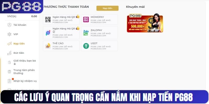 Các lưu ý quan trọng cần nắm khi nạp tiền PG88